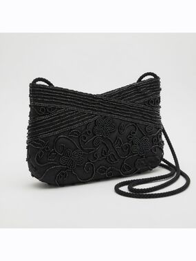Vintage La Regale Black Beaded Floral Evening Bag – Stunning Crossbody Clutch